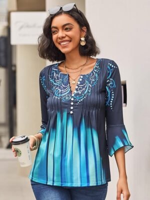 Casual Regular Graphic Round Neck 3/4 Length Sleeve Top - Image 2