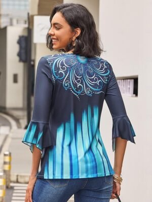 Casual Regular Graphic Round Neck 3/4 Length Sleeve Top - Image 4