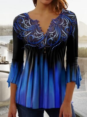 Casual Regular Graphic Round Neck 3/4 Length Sleeve Top - Image 6