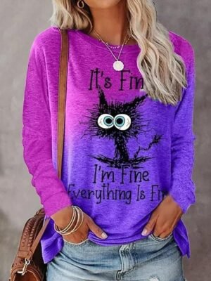 Casual Regular Graphic Round Neck Long Sleeve Plus Size Tee - Image 1