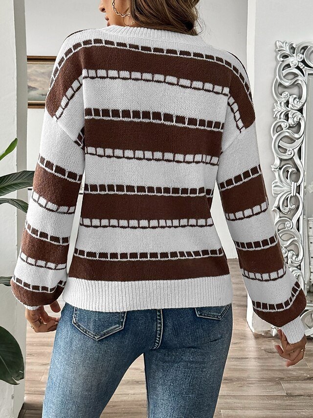 Casual Regular Graphic Striped Crew Neck Long Sleeve Knit Top - Image 2