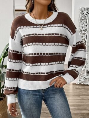 Casual Regular Graphic Striped Crew Neck Long Sleeve Knit Top - Image 3