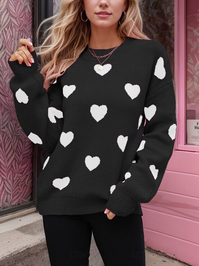 Casual Regular Heart Crew Neck Long Sleeve Regular Sweater - Image 1