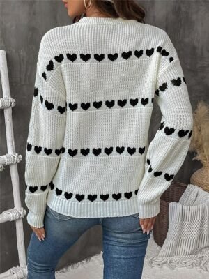 Casual Regular Heart Crew Neck Long Sleeve Knitted Top - Image 2