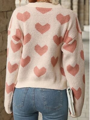 Casual Regular Heart Crew Neck Long Sleeve Knitted Top - Image 2
