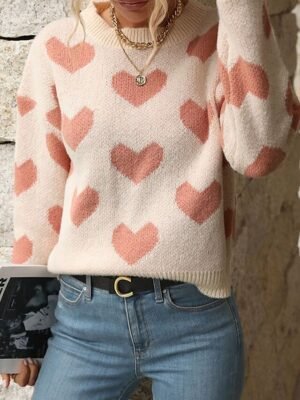 Casual Regular Heart Crew Neck Long Sleeve Knitted Top - Image 3