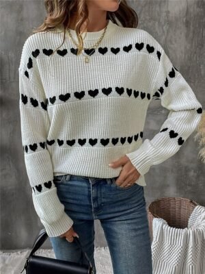 Casual Regular Heart Crew Neck Long Sleeve Knitted Top - Image 4