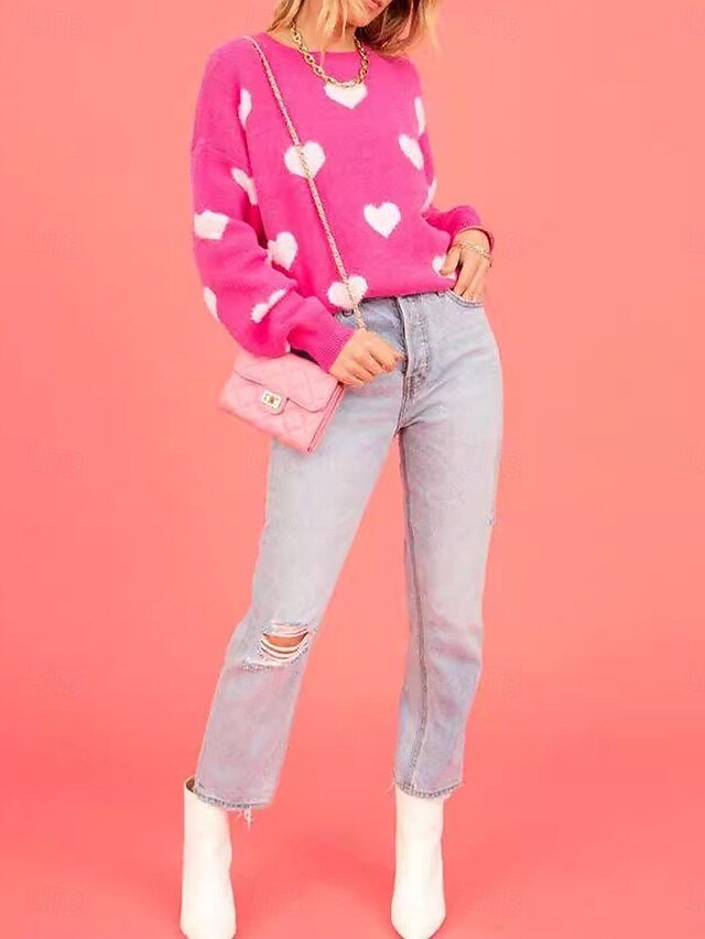 Casual Regular Heart Graphic Crew Neck Long Sleeve Regular Sweater - Image 2