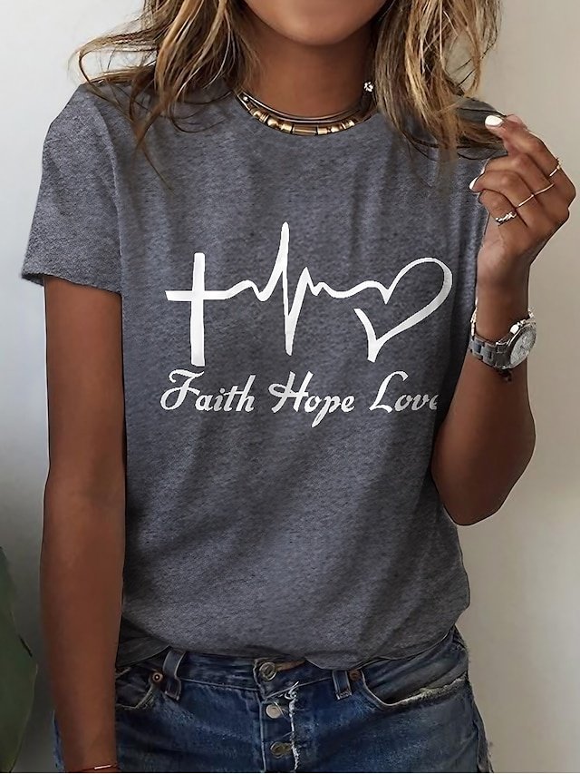 Casual Regular Heart Letter Round Neck Short Sleeve Tops - Image 1