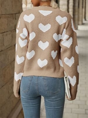 Casual Regular Heart Ribbed Crew Neck Long Sleeve Sweater - Image 10