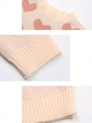 Casual Regular Heart Ribbed Crew Neck Long Sleeve Sweater - Image 11