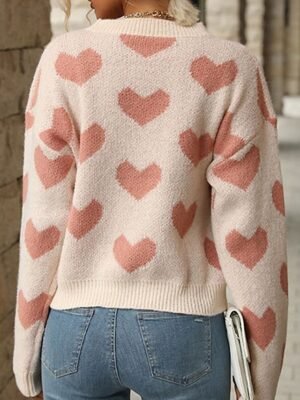Casual Regular Heart Ribbed Crew Neck Long Sleeve Sweater - Image 2
