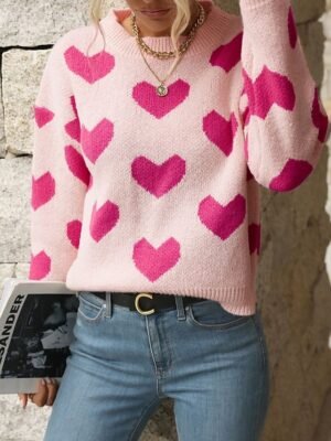 Casual Regular Heart Ribbed Crew Neck Long Sleeve Sweater - Image 6