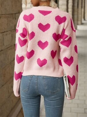 Casual Regular Heart Ribbed Crew Neck Long Sleeve Sweater - Image 7