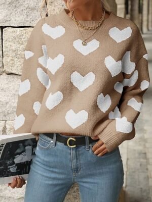 Casual Regular Heart Ribbed Crew Neck Long Sleeve Sweater - Image 8