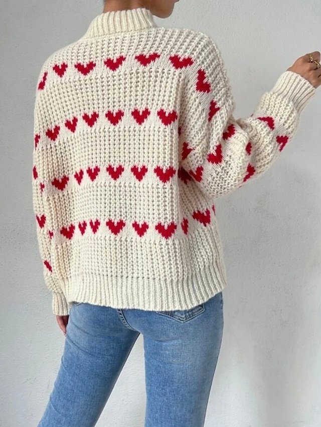 Casual Regular Heart Ribbed Turtleneck Long Sleeve Knit Jumper - Image 2