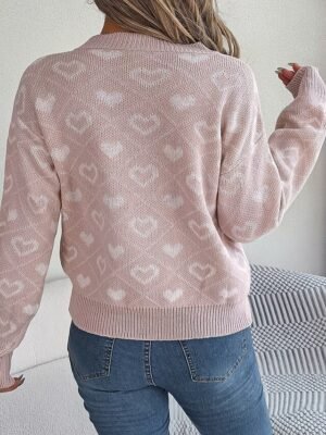 Casual Regular Heart V Neck Long Sleeve Regular Knit Top - Image 7