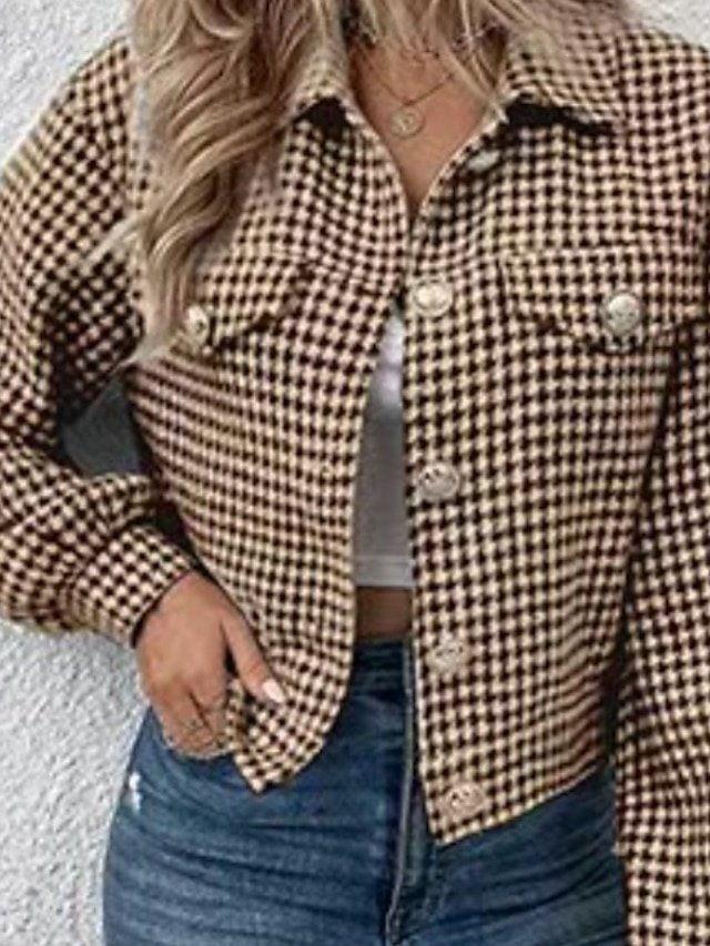 Casual Regular Houndstooth Turndown Long Sleeve Jacket - Image 1