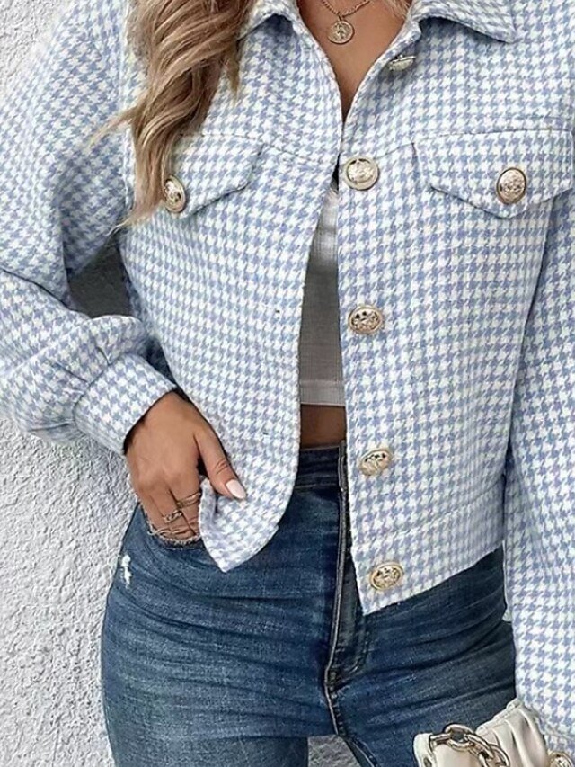 Casual Regular Houndstooth Turndown Long Sleeve Jacket - Image 2