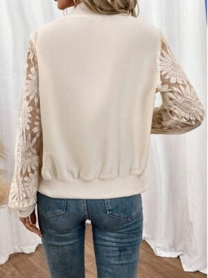 Casual Regular Lace Stand Collar Long Sleeve Bomber Jacket - Image 2
