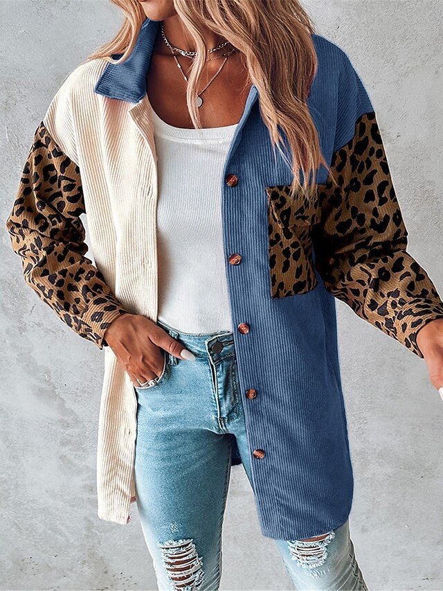 Casual Regular Leopard Button Long Sleeve Jacket - Image 1