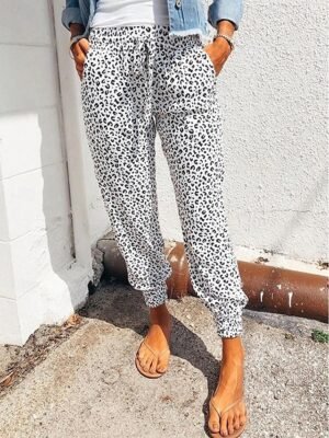Casual Regular Leopard Drawstring Ankle-Length Trousers - Image 1