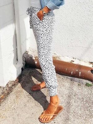 Casual Regular Leopard Drawstring Ankle-Length Trousers - Image 2