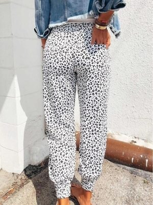 Casual Regular Leopard Drawstring Ankle-Length Trousers - Image 3