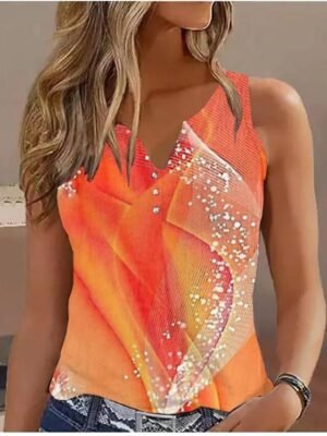 Casual Regular Neon Button Print V Neck Sleeveless Tank Top - Image 2