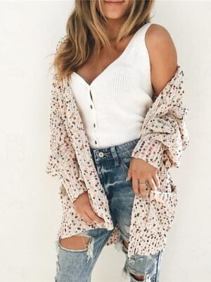 Casual Regular Paisley V Neck Long Sleeve Knitted Cardigan - Image 3
