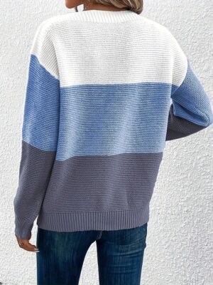 Casual Regular Patchwork Crew Neck Long Sleeve Soft Knit Top - Image 2