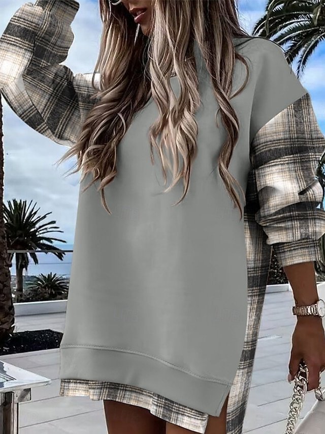 Casual Regular Plaid Crew Neck Long Sleeve Pullover - Image 1