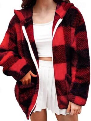 Casual Regular Plaid Hooded Long Sleeve Jacket - Image 1