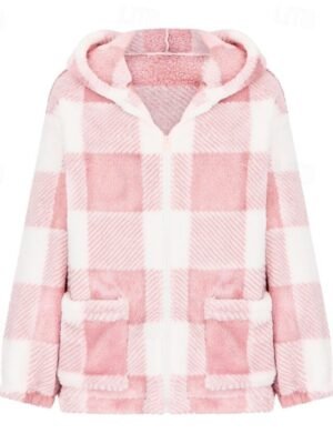 Casual Regular Plaid Hooded Long Sleeve Jacket - Image 11