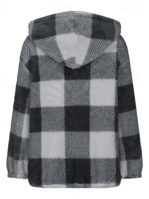 Casual Regular Plaid Hooded Long Sleeve Jacket - Image 18