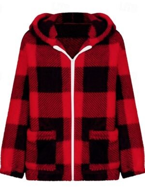 Casual Regular Plaid Hooded Long Sleeve Jacket - Image 2