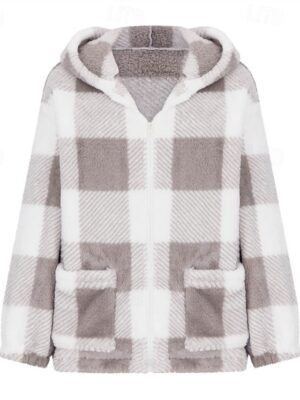 Casual Regular Plaid Hooded Long Sleeve Jacket - Image 20