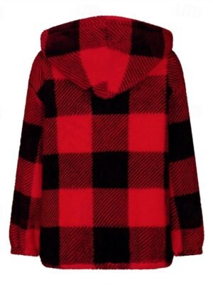 Casual Regular Plaid Hooded Long Sleeve Jacket - Image 3