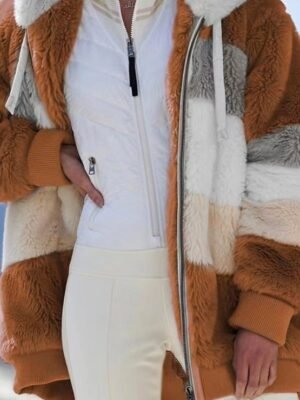 Casual Regular Plaid Hooded Long Sleeve Teddy Coat - Image 4