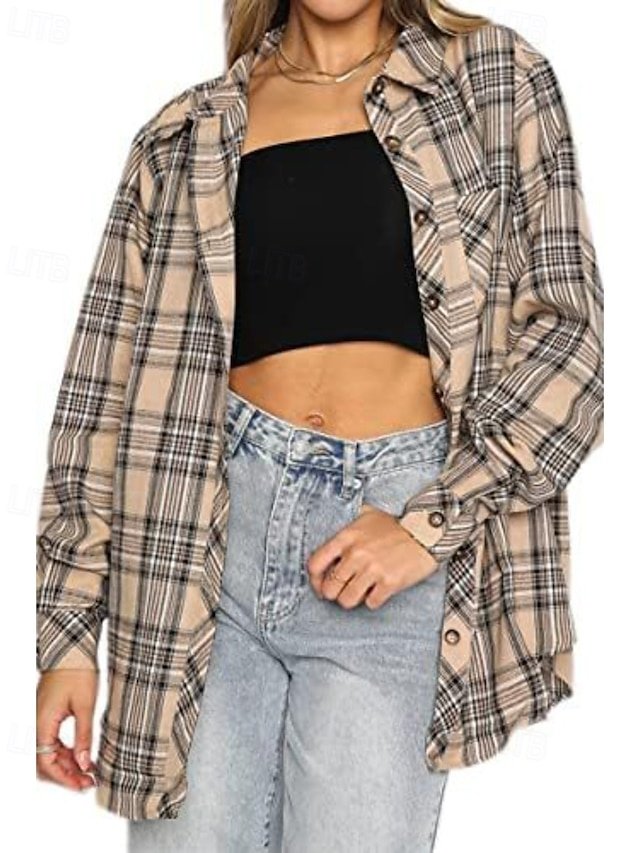Casual Regular Plaid Shirt Collar Long Sleeve Shirt - Image 1