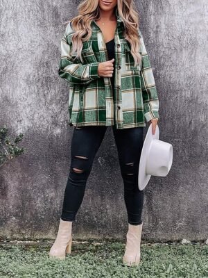 Casual Regular Plaid Shirt Collar Long Sleeve Top - Image 11