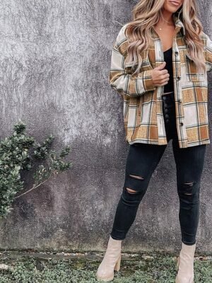Casual Regular Plaid Shirt Collar Long Sleeve Top - Image 14