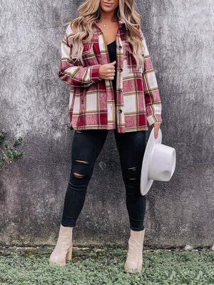 Casual Regular Plaid Shirt Collar Long Sleeve Top - Image 2