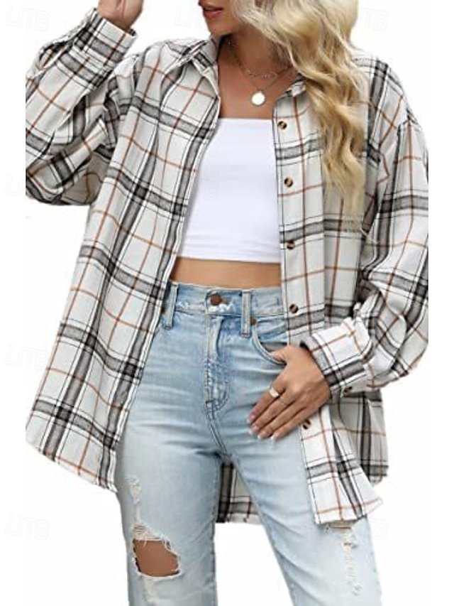 Casual Regular Plaid Shirt Collar Long Sleeve Shirt - Image 2