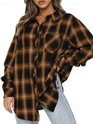 Casual Regular Plaid Shirt Collar Long Sleeve Shirt - Image 3