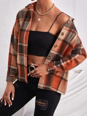 Casual Regular Plaid Turndown Long Sleeve Jacket - Image 1