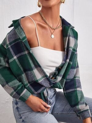 Casual Regular Plaid Turndown Long Sleeve Jacket - Image 11