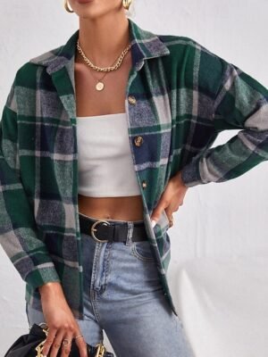 Casual Regular Plaid Turndown Long Sleeve Jacket - Image 12