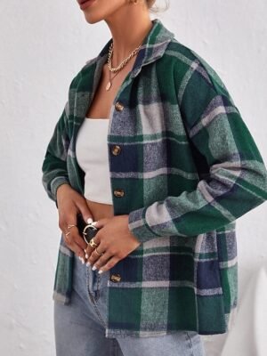 Casual Regular Plaid Turndown Long Sleeve Jacket - Image 13