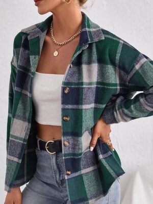 Casual Regular Plaid Turndown Long Sleeve Jacket - Image 14